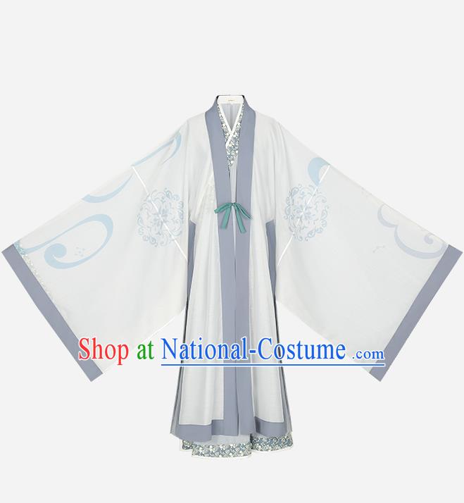 Traditional Chinese Ming Dynasty Swordsman Apparels Ancient Taoist Historical Costumes Embroidered Cloak and Long Gown for Men