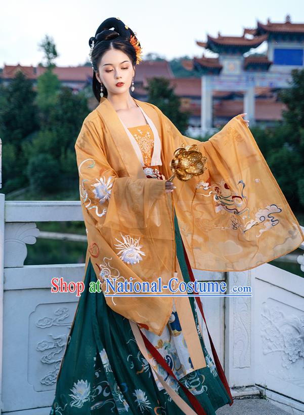 Chinese Ancient Royal Princess Historical Costumes Traditional Tang Dynasty Imperial Concubine Hanfu Dress Apparels Cloak Blouse and Skirt for Women