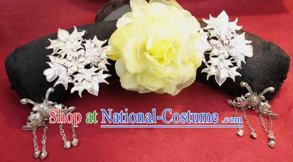 Chinese Traditional Qing Dynasty Palace Lady Hair Accessories Drama Treading On Thin Ice Ancient Princess Ruoxi Yellow Peony Flag Bun Headwear