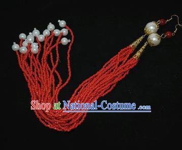 Chinese Traditional Qing Dynasty Imperial Concubine Tassel Headwear Ancient Manchu Princess Hair Accessories Pearls Hair Clip