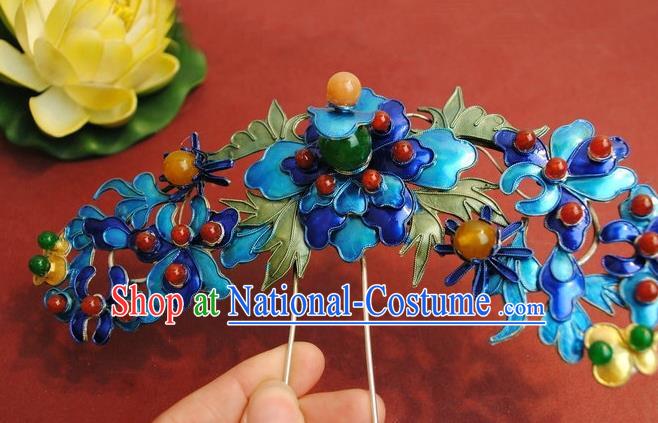 Chinese Traditional Qing Dynasty Imperial Concubine Gems Hairpin Headwear Ancient Manchu Princess Hair Accessories Hair Clip