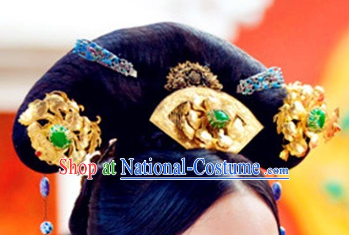 Chinese Traditional Qing Dynasty Palace Lady Wigs and Hairpin Headwear Drama The Palace Ancient Empress Lian Er Hair Accessories