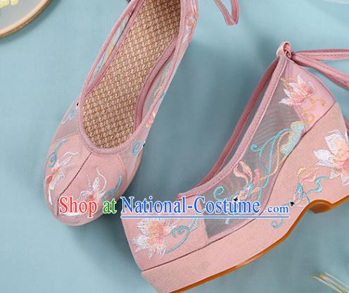 Chinese Traditional National Shoes Embroidered Pink Shoes Hanfu Shoes Women Shoes High Heels Sandals