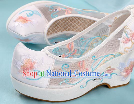 Chinese Traditional National Shoes Embroidered White Shoes Hanfu Shoes Women Shoes High Heels Sandals