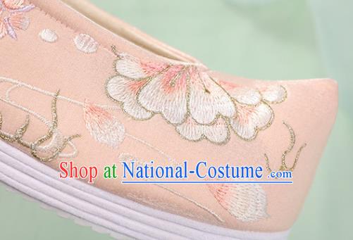 Chinese Traditional National Shoes Pink Cloth Shoes Embroidered Peony Shoes Hanfu Shoes Women Shoes Handmade Shoes