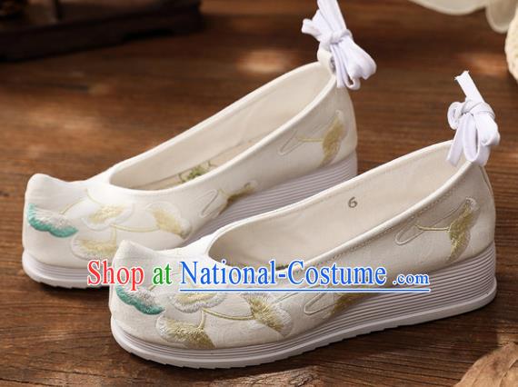 Chinese Traditional National Shoes Cloth Shoes Embroidered Ginkgo Leaf Shoes Hanfu Shoes Women Shoes Handmade Wedges Heel Shoes