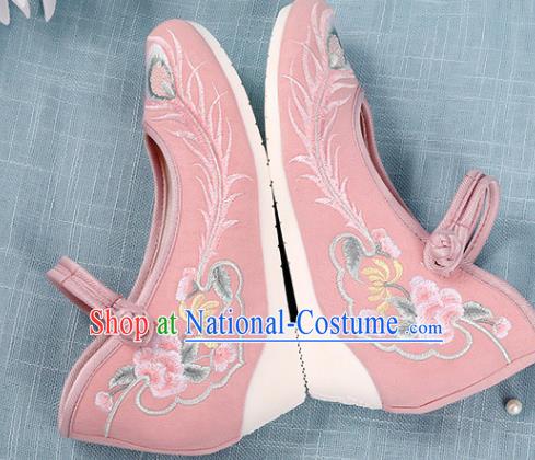 Chinese Traditional National Shoes Pink Cloth Shoes Embroidered Shoes Hanfu Shoes Women Shoes Increased Within Shoes