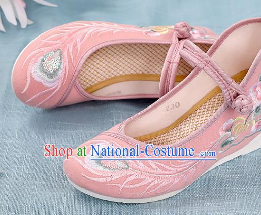 Chinese Traditional National Shoes Pink Cloth Shoes Embroidered Shoes Hanfu Shoes Women Shoes Increased Within Shoes