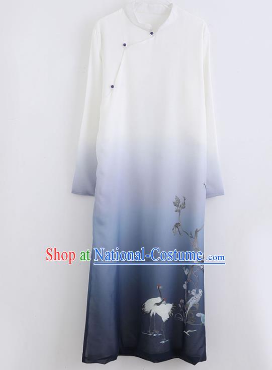 Republic of China National Printing Chiffon Robe Traditional Tang Suit Costume Comic Dialogue Long Gown for Men