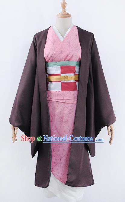 Traditional Japanese Costumes Japan Kimono Cosplay Haori and Yukata Dress Belt Complete Set for Women