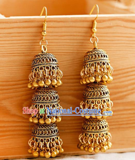 Asian India Traditional Golden Birdcage Eardrop Asia Indian Earrings Bollywood Dance Jewelry Accessories for Women