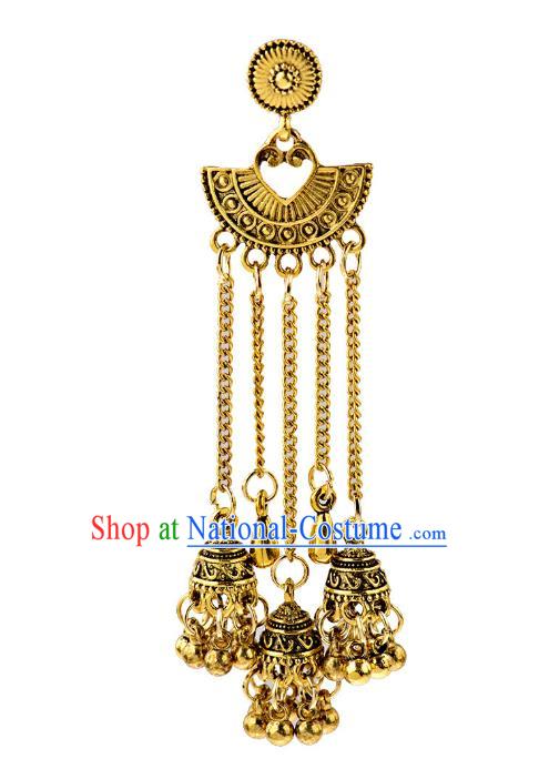 Asian India Traditional Golden Bells Tassel Eardrop Asia Indian Earrings Bollywood Dance Jewelry Accessories for Women