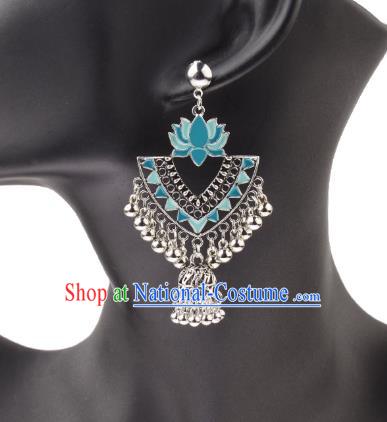 Asian India Traditional Light Blue Lotus Eardrop Asia Indian Earrings Bollywood Dance Jewelry Accessories for Women