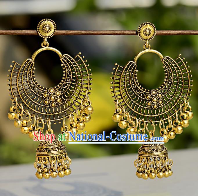 Asian India Traditional Golden Bells Eardrop Asia Indian Tassel Earrings Belly Dance Jewelry Accessories for Women