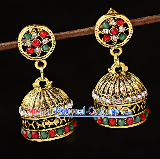 Asian India Traditional Colorful Beads Eardrop Asia Indian Golden Earrings Belly Dance Jewelry Accessories for Women