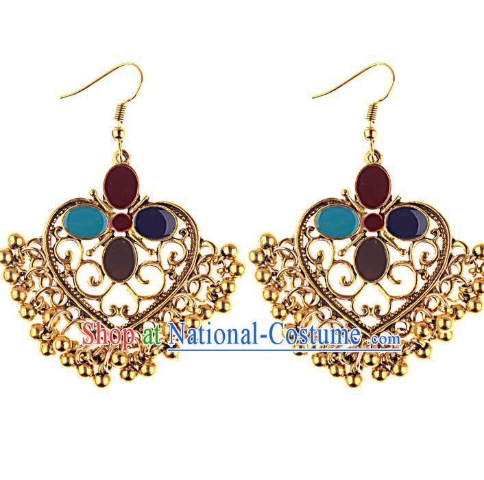 Asian India Traditional Golden Bells Tassel Eardrop Asia Indian Earrings Belly Dance Jewelry Accessories for Women