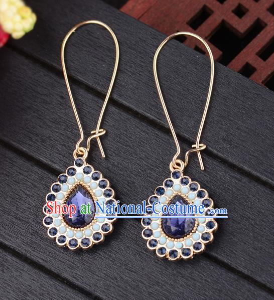 Asian India Traditional Accessories Asia Indian Bollywood Dance Earrings Jewelry Royalblue Crystal Eardrop for Women