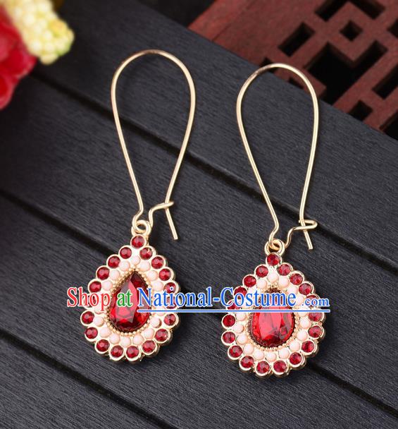 Asian India Traditional Accessories Asia Indian Bollywood Dance Earrings Jewelry Red Crystal Eardrop for Women