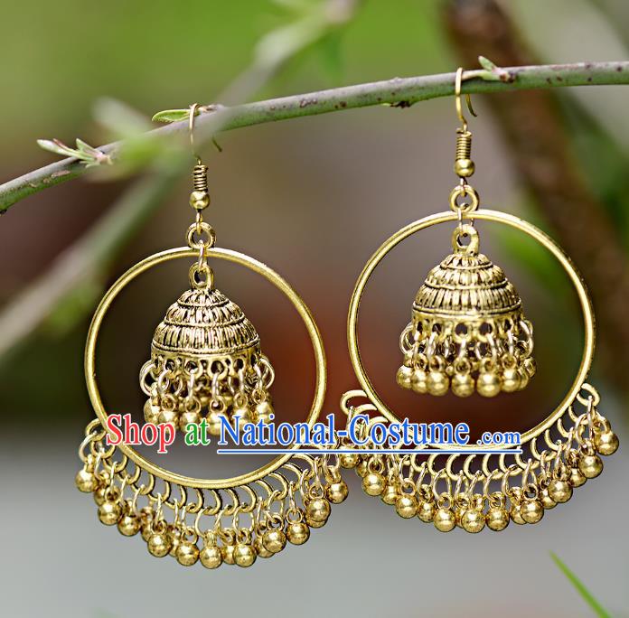 Asian India Traditional Accessories Asia Indian Bollywood Dance Earrings Jewelry Golden Bells Tassel Eardrop for Women