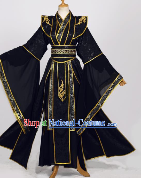 Traditional Chinese Cosplay Chivalrous Male Costumes Ancient Royal Prince Garment Swordsman Black Clothing for Men