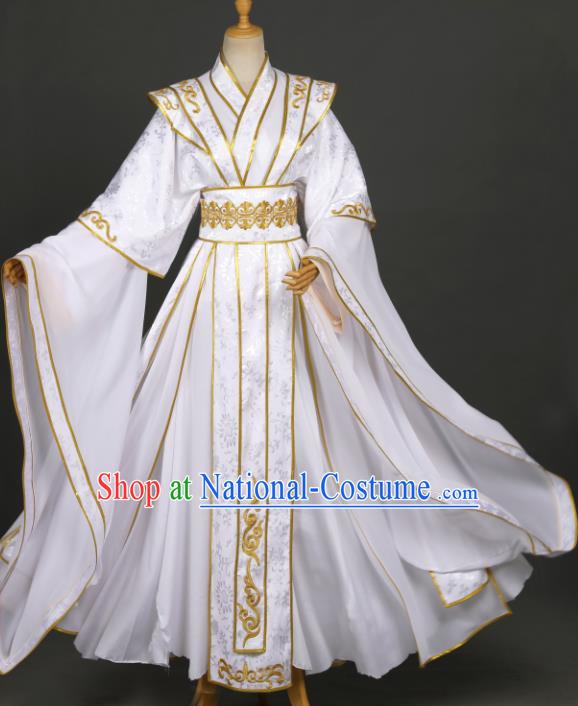 Traditional Chinese Cosplay Chivalrous Knight White Costumes Ancient Royal Prince Xie Lian Garment Swordsman Clothing for Men