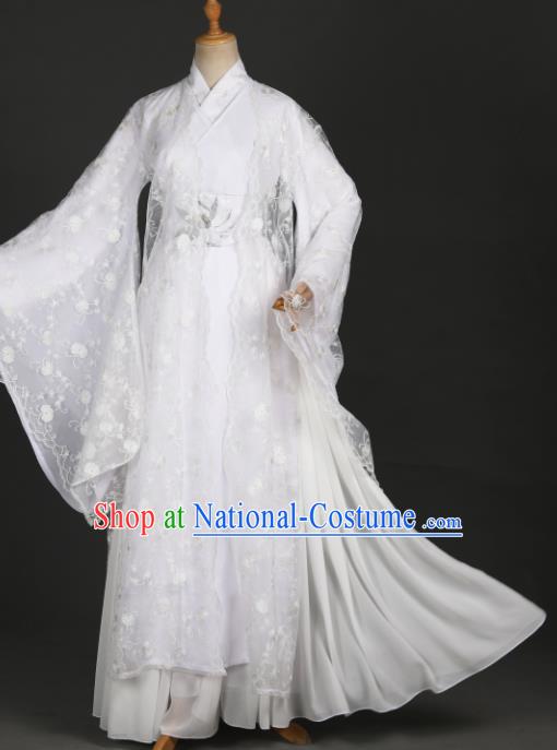 Traditional Chinese Cosplay Goddess Princess White Hanfu Dress Costumes Ancient Female Swordsman Clothing Heroine Apparel for Women