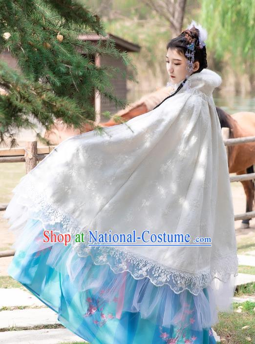 Traditional Chinese Cosplay Goddess Hanfu Dress Costumes Ancient Princess Clothing White Lace Cloak for Women