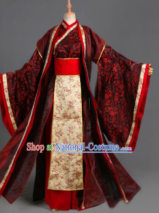 Traditional Chinese Cosplay Swordsman Wei Wuxian Wedding Costume Ancient Chivalrous Knight Garment Crown Prince Dark Red Clothing for Men