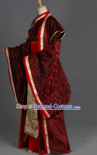 Traditional Chinese Cosplay Swordsman Wei Wuxian Wedding Costume Ancient Chivalrous Knight Garment Crown Prince Dark Red Clothing for Men