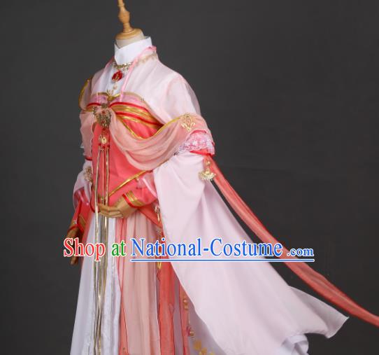 Traditional Chinese Cosplay Fairy Princess Pink Hanfu Dress Costumes Ancient Chivalrous Woman Clothing