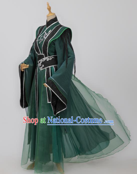 Traditional Chinese Cosplay Childe Prince Shen Qingqiu Costumes Ancient Swordsman Deep Green Garment Clothing for Men