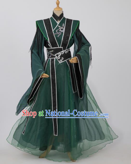 Traditional Chinese Cosplay Childe Prince Shen Qingqiu Costumes Ancient Swordsman Deep Green Garment Clothing for Men