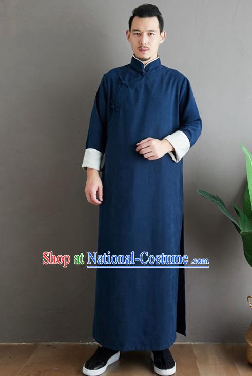 Republic of China National Navy Robe Traditional Tang Suit Costume Comic Dialogue Long Gown for Men