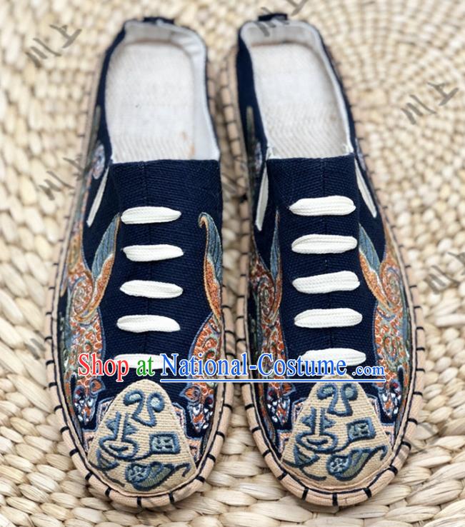 Chinese Traditional National Navy Canvas Shoes Embroidered Shoes Martial Arts Shoes Men Shoes Handmade Multi Layered Shoes