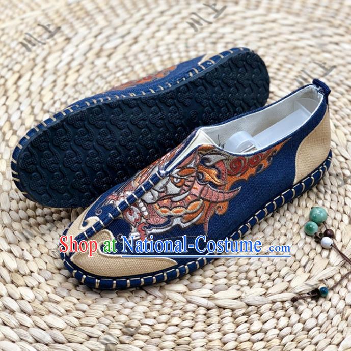 Chinese Traditional National Navy Cloth Shoes Martial Arts Shoes Men Shoes Handmade Multi Layered Shoes Embroidered Shoes