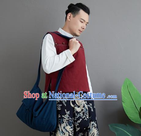 Chinese National Red Ramine Vest Traditional Tang Suit Upper Outer Garment Waistcoat Costume for Men