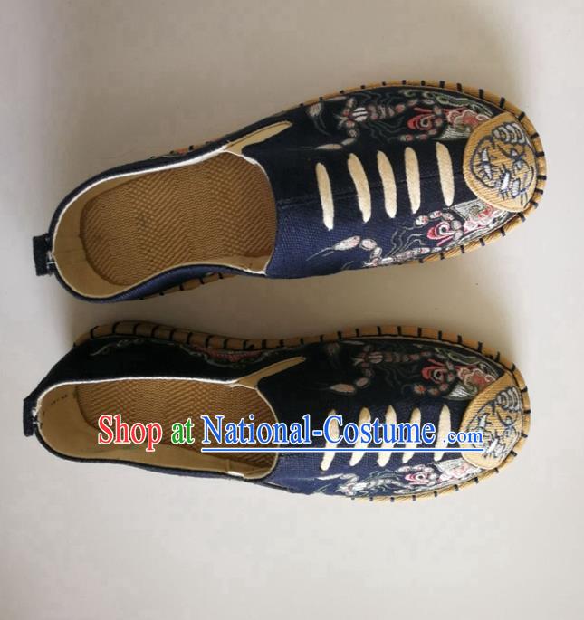 Chinese Traditional National Embroidered Navy Flax Shoes Martial Arts Shoes Men Shoes Handmade Shoes