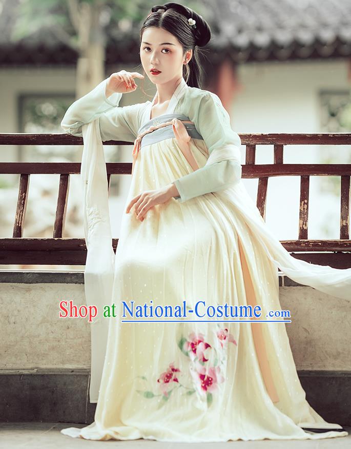 Traditional Chinese Tang Dynasty Palace Lady Costumes Ancient Court Maid Embroidered Blouse and Skirt Hanfu Dress Full Set