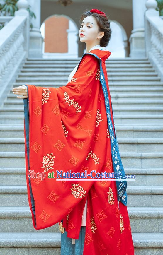 Traditional Chinese Song Dynasty Noble Lady Wedding Costumes Ancient Court Bride Embroidered Red Hanfu Dress Complete Set