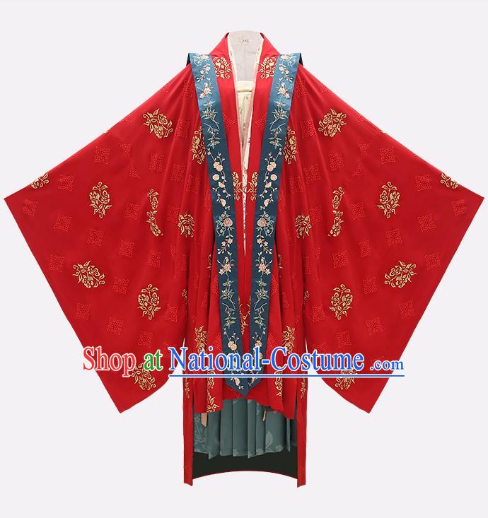 Traditional Chinese Song Dynasty Noble Lady Wedding Costumes Ancient Court Bride Embroidered Red Hanfu Dress Complete Set