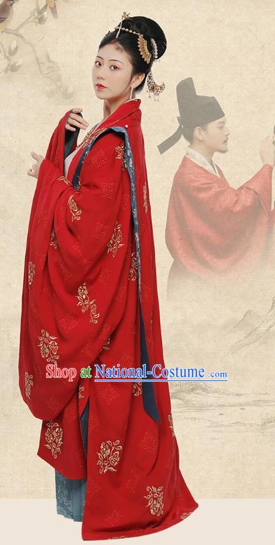 Traditional Chinese Song Dynasty Noble Lady Wedding Costumes Ancient Court Bride Embroidered Red Hanfu Dress Complete Set