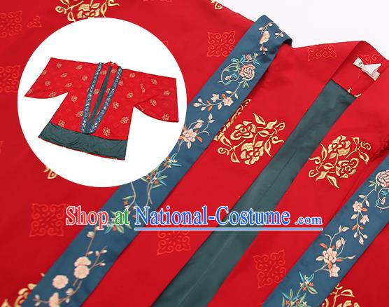 Traditional Chinese Song Dynasty Noble Lady Wedding Costumes Ancient Court Bride Embroidered Red Hanfu Dress Complete Set