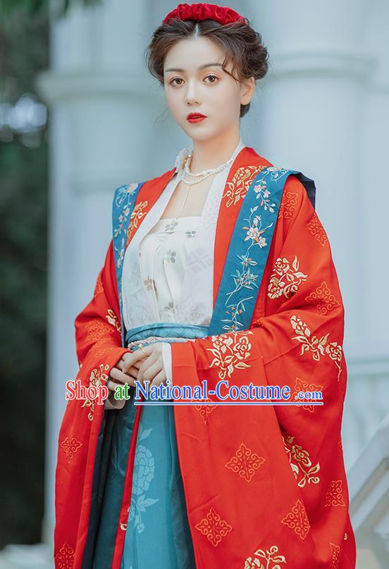 Traditional Chinese Song Dynasty Noble Lady Wedding Costumes Ancient Court Bride Embroidered Red Hanfu Dress Complete Set