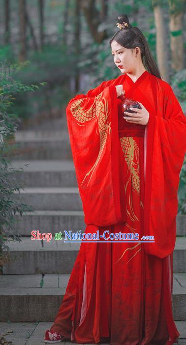 Traditional Chinese Jin Dynasty Noble Childe Wedding Costumes Ancient Swordsman Red Hanfu Clothing Complete Set