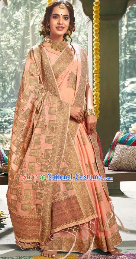 Asian India National Bollywood Pink Silk Saree Costumes Asia Indian Princess Traditional Blouse and Sari Dress for Women