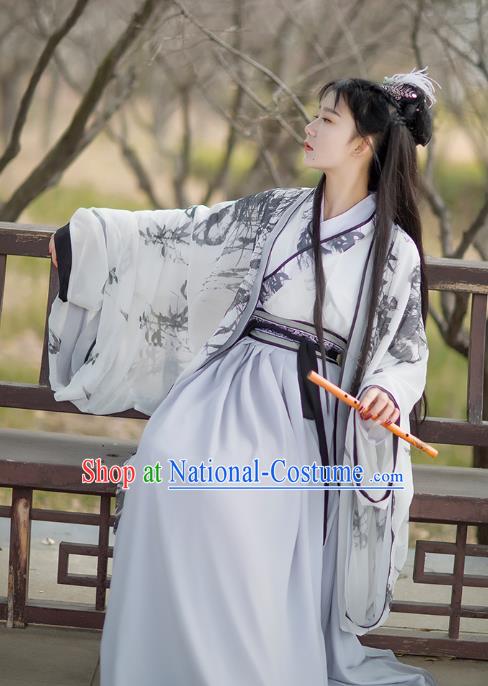 Traditional Chinese Jin Dynasty Heroine Historical Costumes Ancient Female Swordsman Hanfu Dress Apparel Full Set