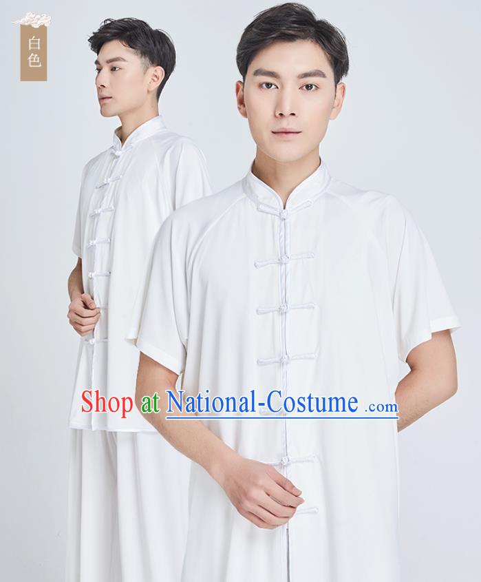 Top Grade Kung Fu Costume Martial Arts Training White Milk Fiber Uniform Shaolin Gongfu Tai Ji Clothing for Men