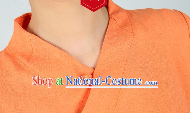 Professional Chinese Tai Chi Orange Flax Short Sleeve Blouse Martial Arts Shaolin Gongfu Costumes Kung Fu Training Garment Tang Suit Upper Outer for Women