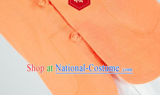 Professional Chinese Tai Chi Orange Flax Short Sleeve Blouse Martial Arts Shaolin Gongfu Costumes Kung Fu Training Garment Tang Suit Upper Outer for Women