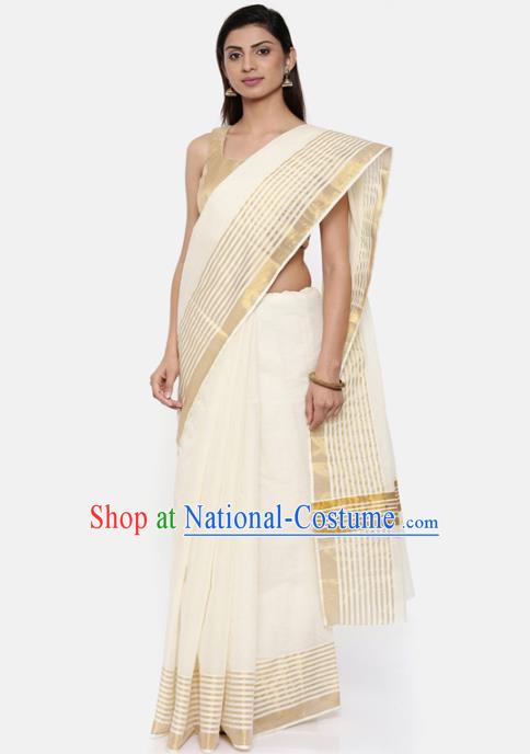 Asian India National White Saree Asia Indian Festival Dance Costumes Traditional Female Blouse and Sari Skirt Full Set